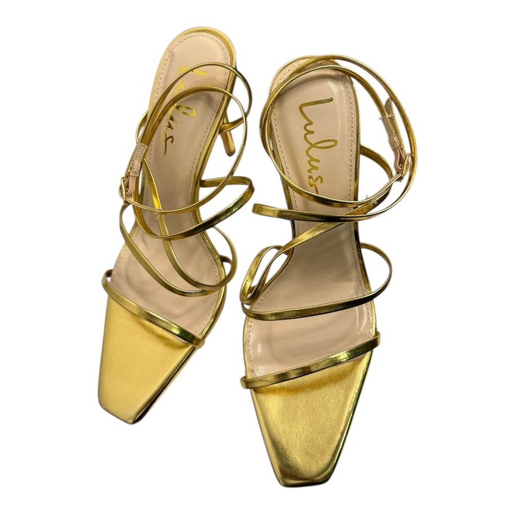 Lulus Sanga Metallic Gold Strappy Heels 8 NIB‎ - Picture 4 of 11